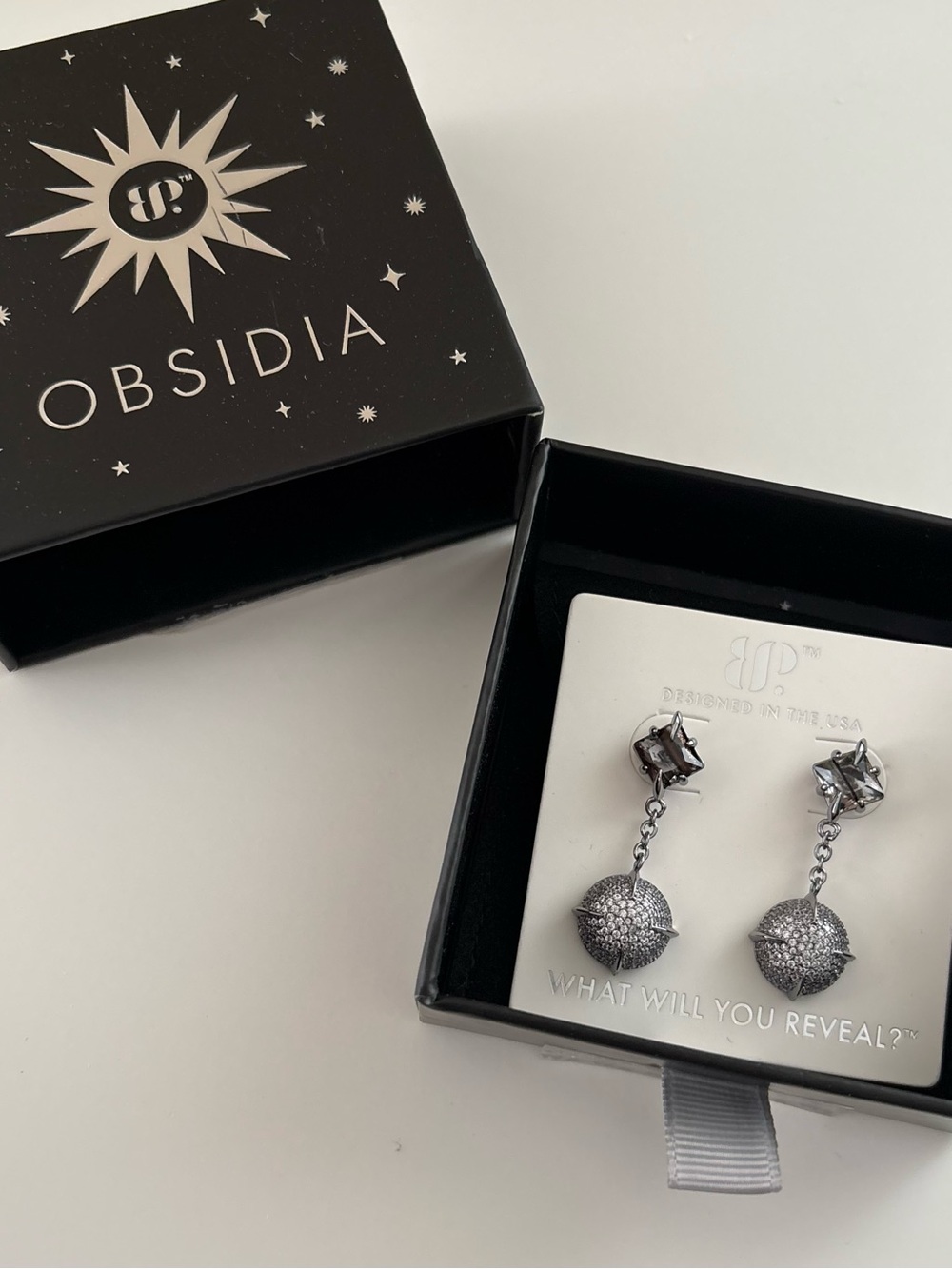 Bomb Party Obsidia Supernova Drip Earrings ER50208 Rutilated Quartz Hematite